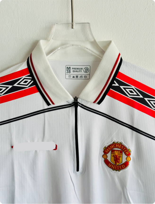 MANCHESTER UNITED 1998-99 WHITE KIT BECKHAM FULLSLEEVE POLO EMBROIDERY